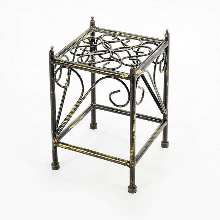 Lattice Cut Out Square Top Plant Stand with Tubular Legs, Small, Black