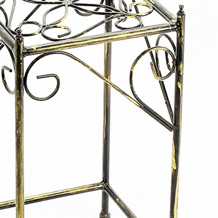 Lattice Cut Square Top Plant Stand with Tubular Legs, Medium, Black