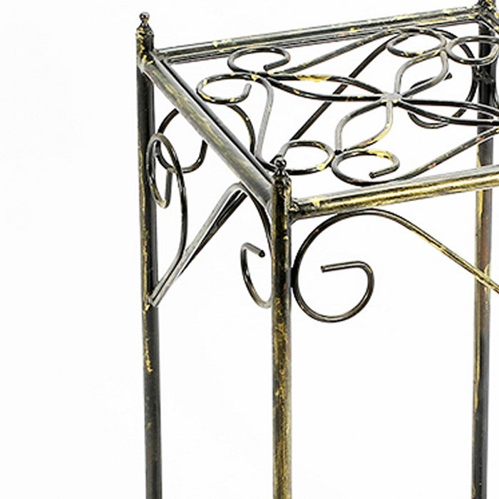 Lattice Cut Square Top Plant Stand with Tubular Legs, Medium, Black