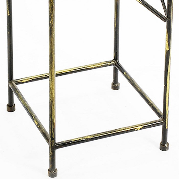 Lattice Cut Square Top Plant Stand with Tubular Legs, Medium, Black