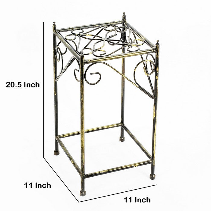 Lattice Cut Square Top Plant Stand with Tubular Legs, Medium, Black