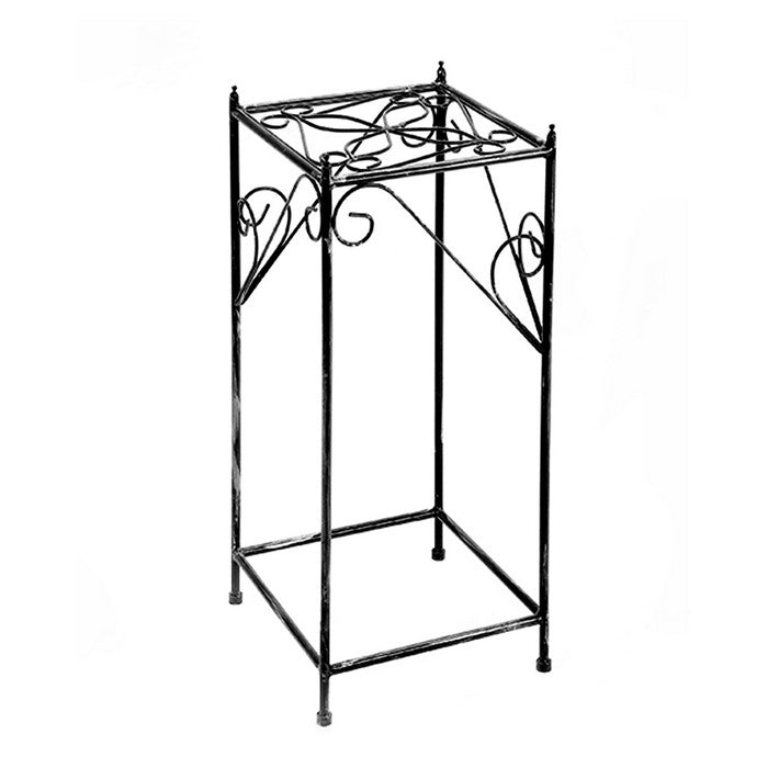 Lattice Cut Square Top Plant Stand with Tubular Legs, Large, Black