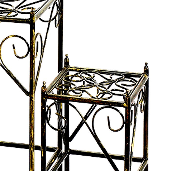 Lattice Cut Square Top Plant Stand with Tubular Legs, Set of 3, Black