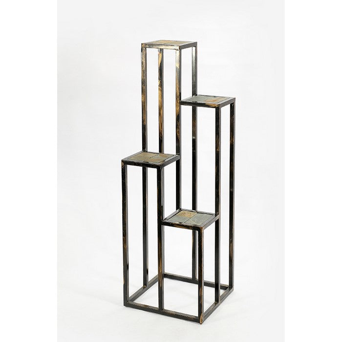4 Tier Cast Iron Frame Plant Stand with Stone Topping, Black and Gold