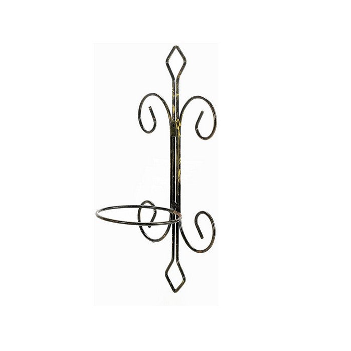 Metal Single Pot Wall Planter Decor with Scrolled Design, Black and Gold