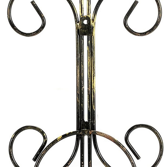 Metal Single Pot Wall Planter Decor with Scrolled Design, Black and Gold