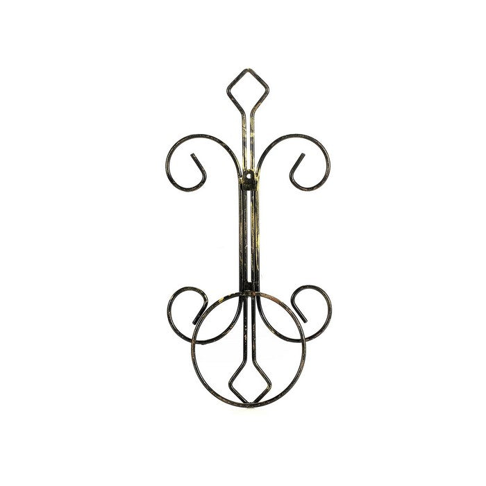 Metal Single Pot Wall Planter Decor with Scrolled Design, Black and Gold
