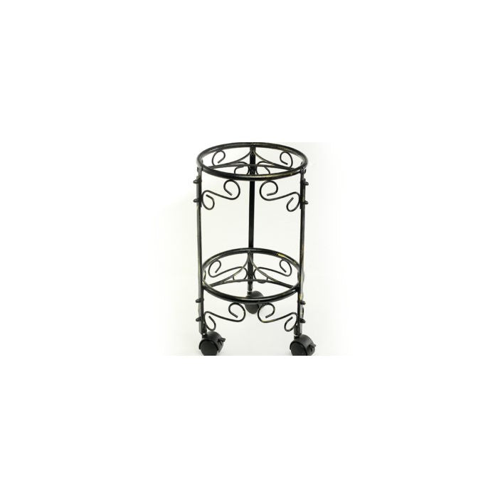 2 Tier Scrolled Metal Frame Plant Stand with Casters, Black and Gold