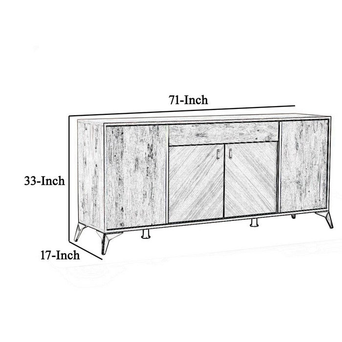 Double Door Storage Buffet with Angled Metal Legs and 1 Drawer, Light Gray - BM216744