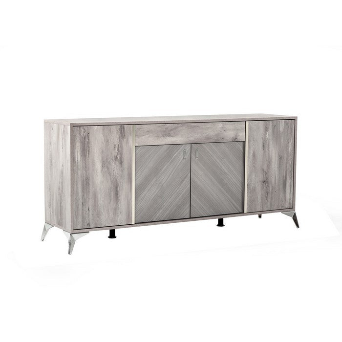 Double Door Storage Buffet with Angled Metal Legs and 1 Drawer, Light Gray - BM216744