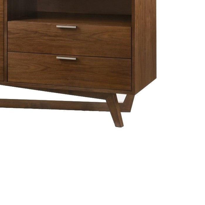 2 Drawer Buffet with Marble Top and Double Door Storage, Brown and White - BM216745