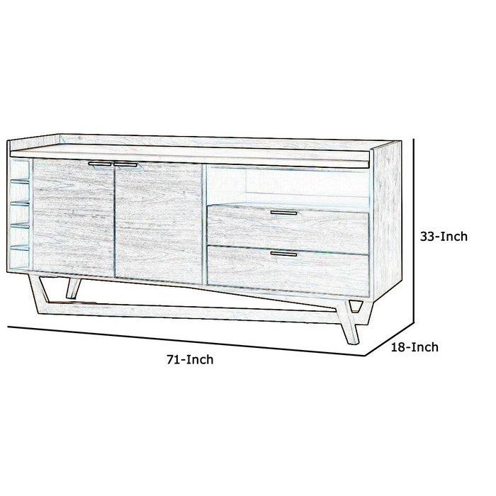 2 Drawer Buffet with Marble Top and Double Door Storage, Brown and White - BM216745