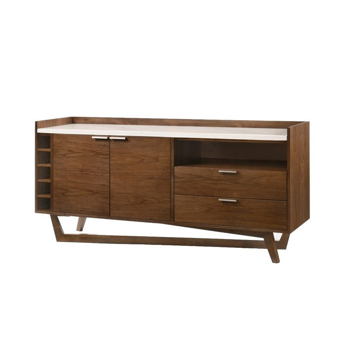 2 Drawer Buffet with Marble Top and Double Door Storage, Brown and White - BM216745