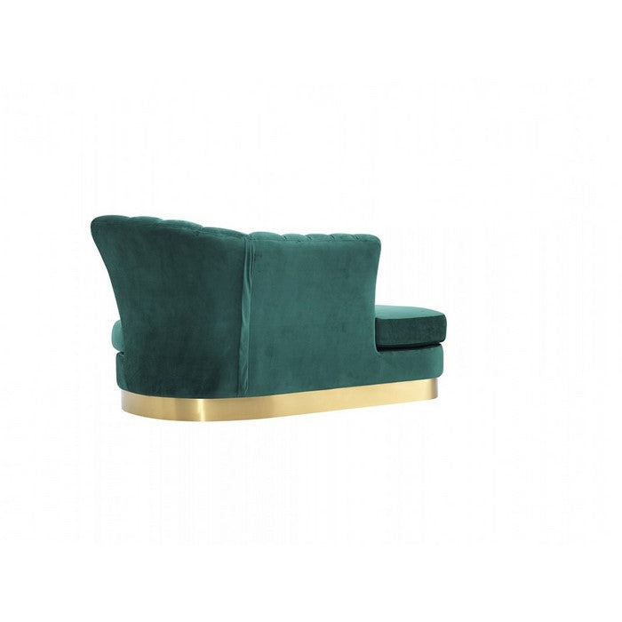 Flared Backrest Wooden Chaise with Vertical Tufted Channels,Green and Gold - BM216746