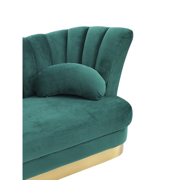 Flared Backrest Wooden Chaise with Vertical Tufted Channels,Green and Gold - BM216746
