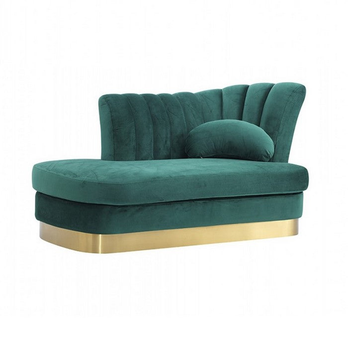 Flared Backrest Wooden Chaise with Vertical Tufted Channels,Green and Gold - BM216746