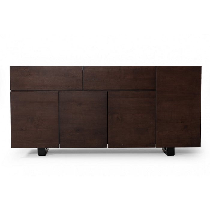 2 Single Door Storage Buffet with Sled Base and Wood Grain Details, Brown - BM216747