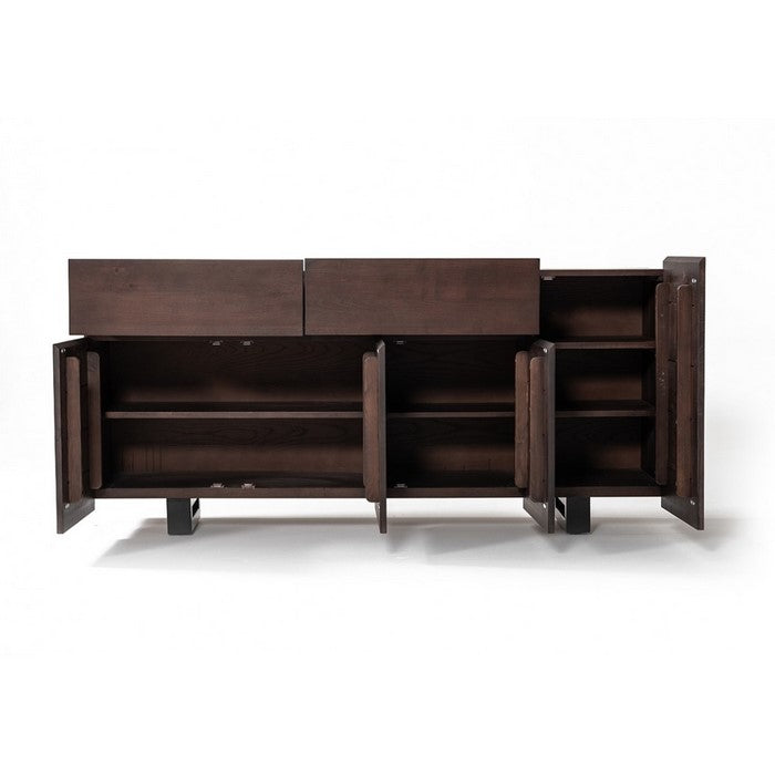2 Single Door Storage Buffet with Sled Base and Wood Grain Details, Brown - BM216747