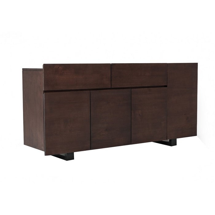 2 Single Door Storage Buffet with Sled Base and Wood Grain Details, Brown - BM216747