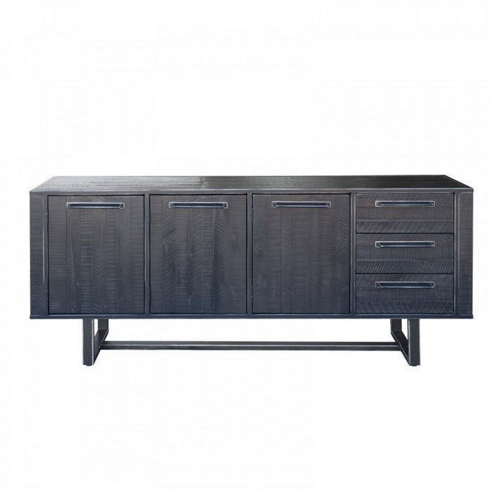 3 Drawer Transitional Style Buffet with Bar Handles and Sled Base, Gray - BM216750