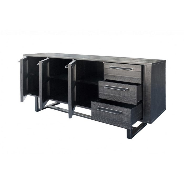 3 Drawer Transitional Style Buffet with Bar Handles and Sled Base, Gray - BM216750
