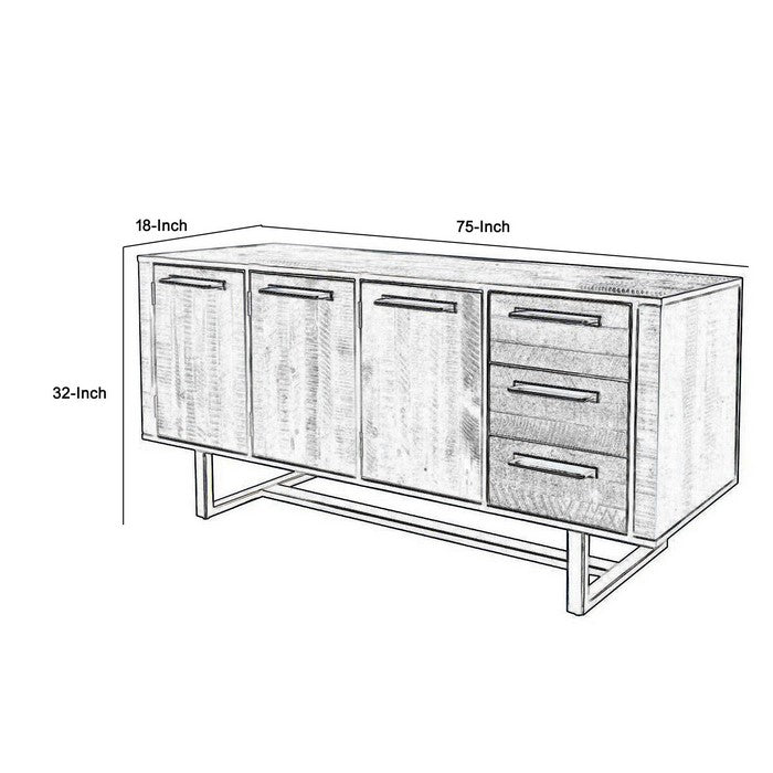 3 Drawer Transitional Style Buffet with Bar Handles and Sled Base, Gray - BM216750