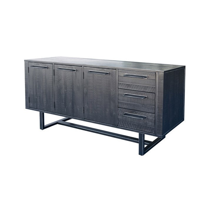 3 Drawer Transitional Style Buffet with Bar Handles and Sled Base, Gray - BM216750