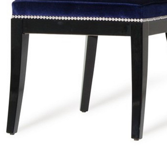 Round Back Dining Chair with Nailhead Trim, Set of 2, Blue and Black - BM216751