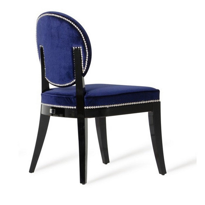 Round Back Dining Chair with Nailhead Trim, Set of 2, Blue and Black - BM216751