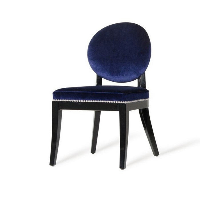 Round Back Dining Chair with Nailhead Trim, Set of 2, Blue and Black - BM216751