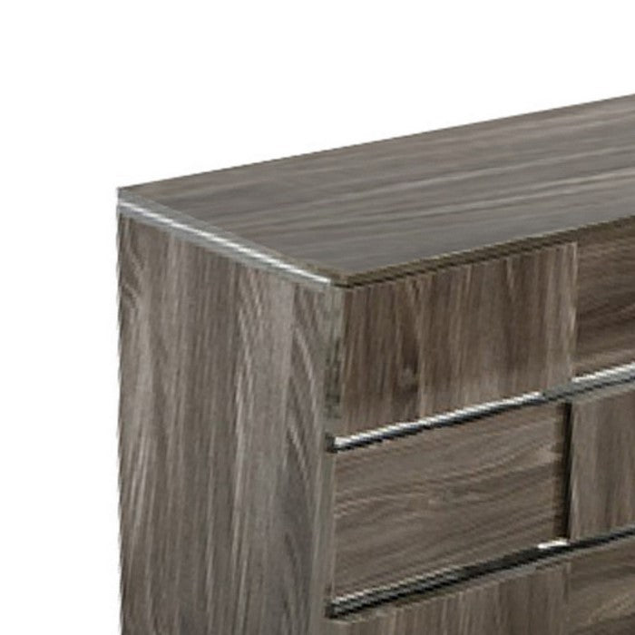 6 Drawer Dresser with Metal Trim Accents and Wood Grain Details, Gray - BM216752