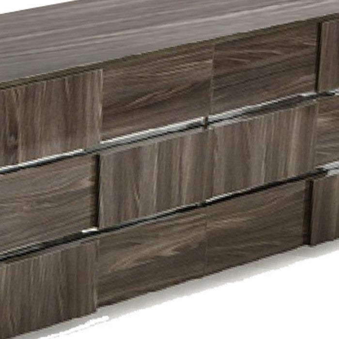 6 Drawer Dresser with Metal Trim Accents and Wood Grain Details, Gray - BM216752