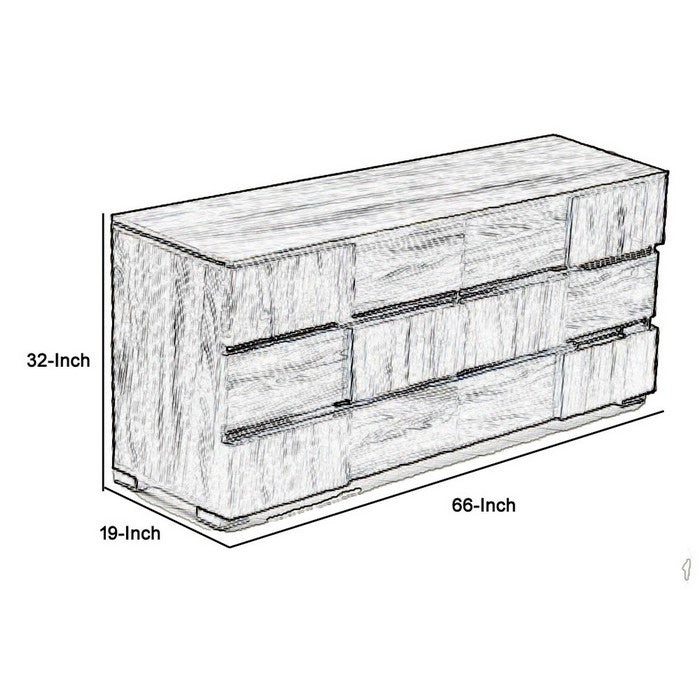 6 Drawer Dresser with Metal Trim Accents and Wood Grain Details, Gray - BM216752