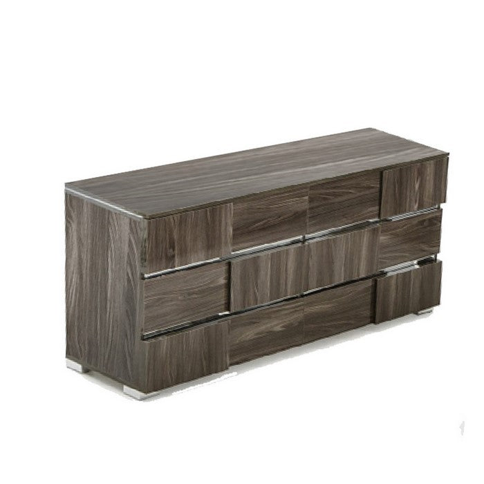 6 Drawer Dresser with Metal Trim Accents and Wood Grain Details, Gray - BM216752