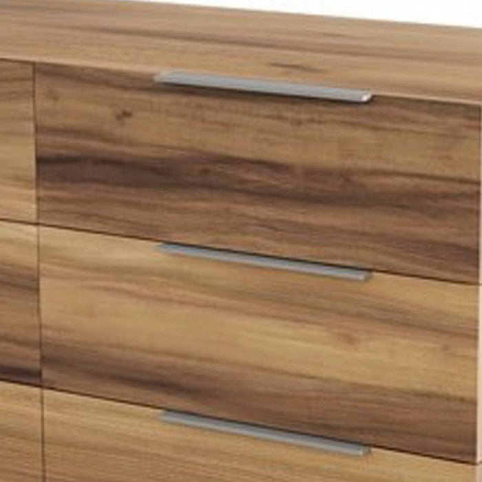 6 Drawer Wooden Dresser with Metal Handles and Wood Grain Details, Brown - BM216753