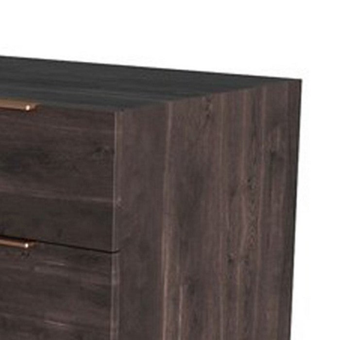6 Drawer Wooden Dresser with Metal Handles and Wood Grain Details, Gray - BM216754