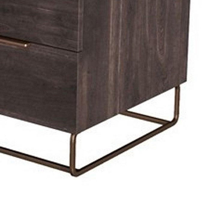 6 Drawer Wooden Dresser with Metal Handles and Wood Grain Details, Gray - BM216754
