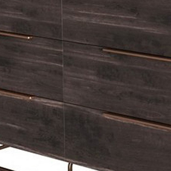 6 Drawer Wooden Dresser with Metal Handles and Wood Grain Details, Gray - BM216754