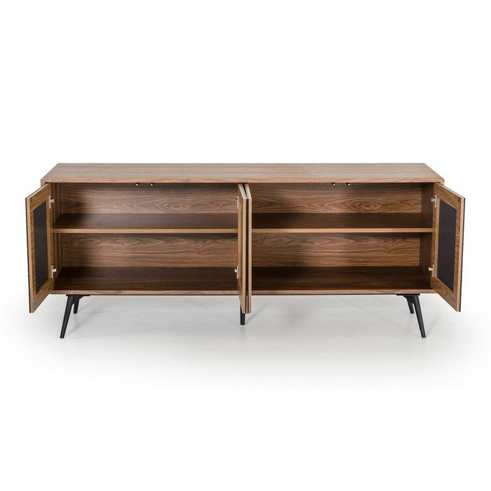 2 Double Door Storage Dresser with Mirror Front and Angled Legs, Brown - BM216755