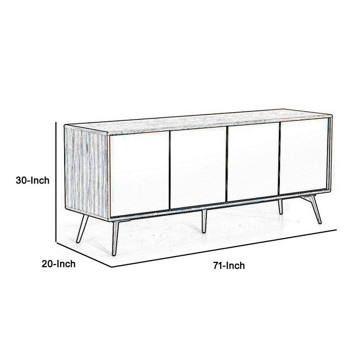 2 Double Door Storage Dresser with Mirror Front and Angled Legs, Brown - BM216755