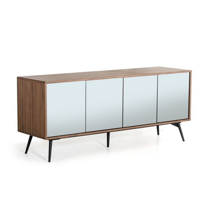 2 Double Door Storage Dresser with Mirror Front and Angled Legs, Brown - BM216755