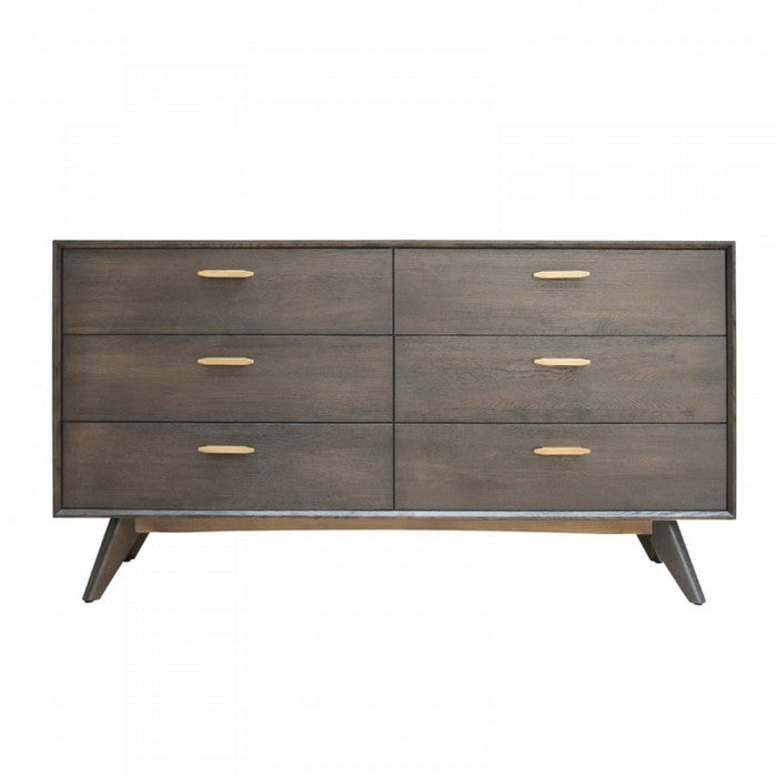 6 Drawer Transitional Style Dresser with Bar Handle and Angled Legs, Brown - BM216756