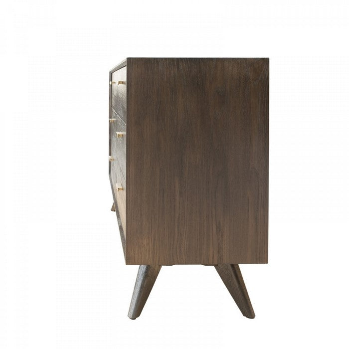 6 Drawer Transitional Style Dresser with Bar Handle and Angled Legs, Brown - BM216756
