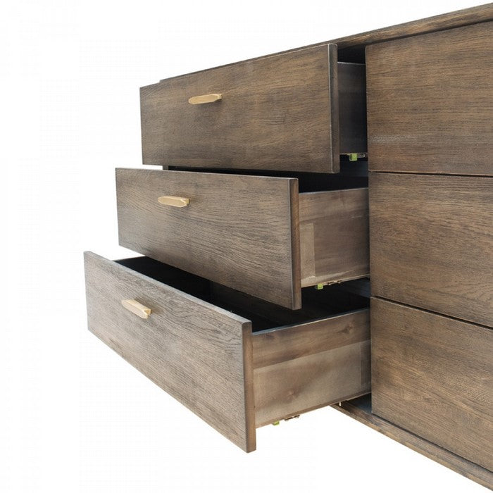 6 Drawer Transitional Style Dresser with Bar Handle and Angled Legs, Brown - BM216756