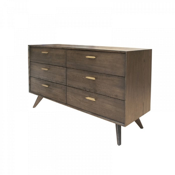 6 Drawer Transitional Style Dresser with Bar Handle and Angled Legs, Brown - BM216756