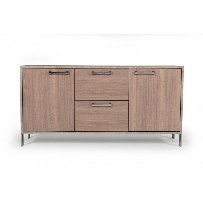 2 Door Storage Buffet with Faux Concrete Top and 2 Drawers, Brown - BM216758