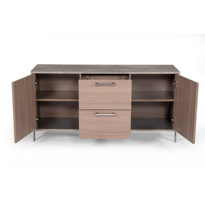 2 Door Storage Buffet with Faux Concrete Top and 2 Drawers, Brown - BM216758