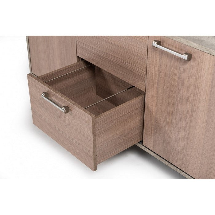 2 Door Storage Buffet with Faux Concrete Top and 2 Drawers, Brown - BM216758