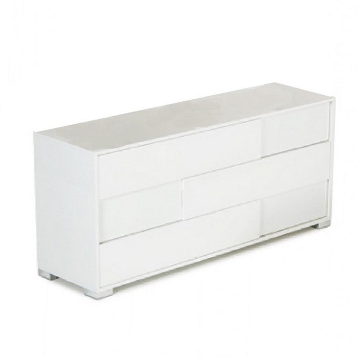 3 Drawer Contemporary Dresser with Bracket Feet and Integrated Pulls, White - BM216759