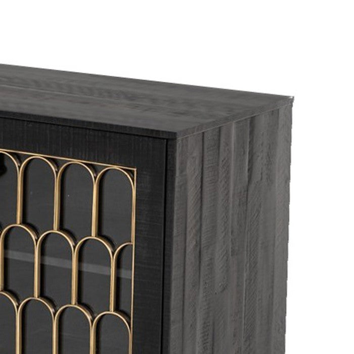 3 Door Storage Buffet with Glass Front and Arch Design, Gray and Clear - BM216760